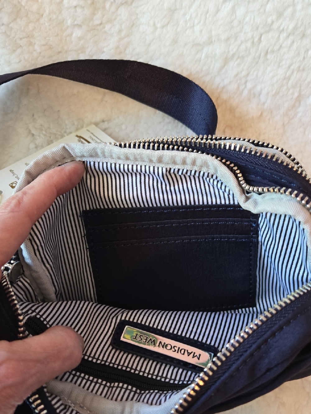 Ladies Navy Canvas Waist Bag with Adjustable Strap - Picture 4 of 11
